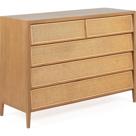 Chiffonnier élégant en bois de cèdre et rotin - Nuance bois naturel et rotin tressé (1/3)