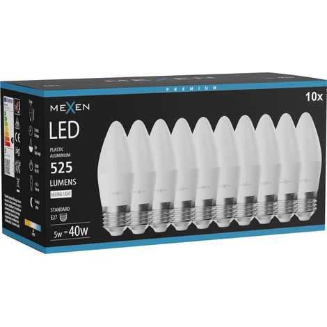 Mexen Nova 10x Ampoule LED E27, C37, 5W, Neutre - 4000K, 525 lm - L102-E27-0540-01x10 (1/3)