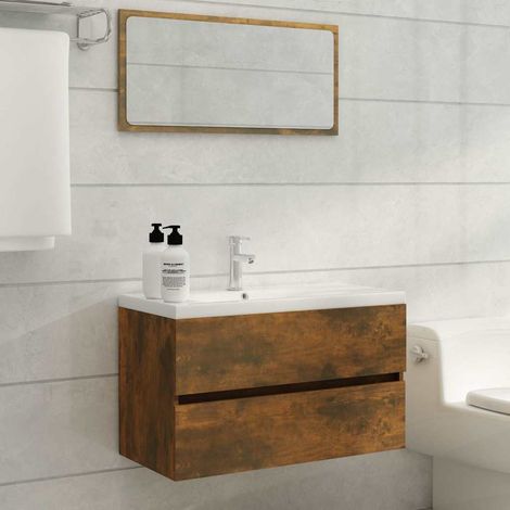 Meuble sous lavabo Meuble sous vasque - avec bassin intégré Chêne fumé Bois d'ingénierie BV460740 - BonneVie (1/5)