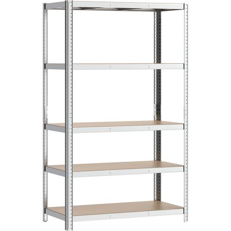 Wiltec Scaffale per carichi pesanti zincato 120x50x204cm Scaffale a incastro 5 ripiani 200kg/piano (1/5)