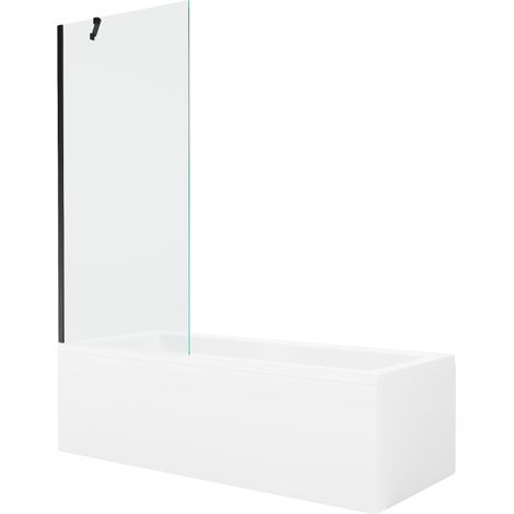 Mexen Cubik rechteckige Badewanne 170 x 70 cm mit Verkleidung und 1-flügeliger Duschwand 80 cm, transparent, schwarz - 55031707 (1/5)