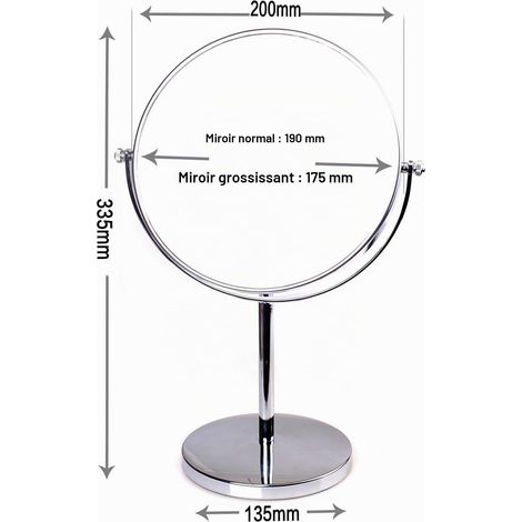 Miroir Maquillage de Table 5 Fois grossissant, Ø 20 cm Double Face Miroir cosmétique sur Pied, Miroir pour Salle de Bain, Rond, chromé, pivotant - Idéal pour Rasage, Maquillage, KXD3108-5x (1/5)