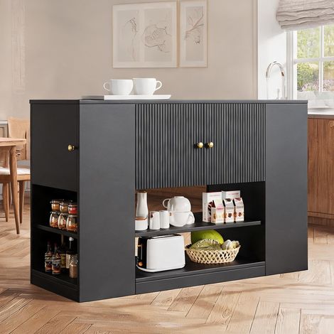 Îlot de cuisine avec plan rabattable et rangements matte noir (1/5)