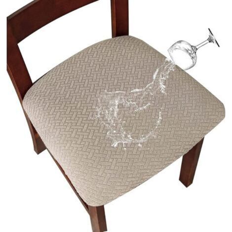 Housse de Chaise 2/4 Pièces Housse de Coussin de Chaise Housse de siège de Chaise imperméable Démontable Housse Assise Chaise Elastique Jacquard Lavables pour Salle à Mange (Sable, 4) (1/4)