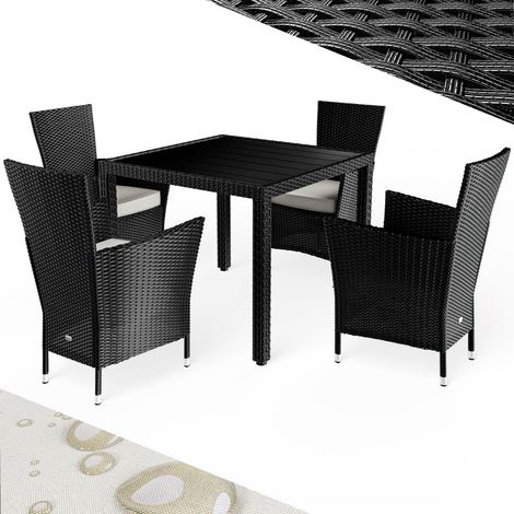 CASARIA® Ensemble salon de jardin 5 pièces polyrotin noir set 1 table + 4 chaises avec coussins bar de jardin exterieur
