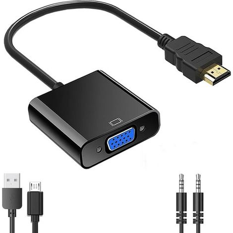 Adaptador HDMI a VGA,convertidor de vídeo 1080p (conector a toma) con puerto de audio de 3,5 mm y puerto miniUSB a USB. Compatible con PC (1/5)