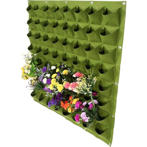 Borsa per piante da parete con 64 tasche, verde – feltro anticorrosione – giardinaggio verticale