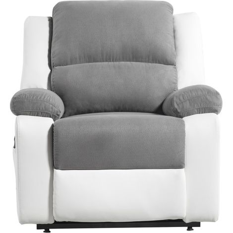 Loungitude – Fauteuil de relaxation électrique 1 place – Microfibre et simili – Inclinaison jusqu'à 170° – Dimensions 88 x 93 x 96 cm – Blanc et gris (1/10)