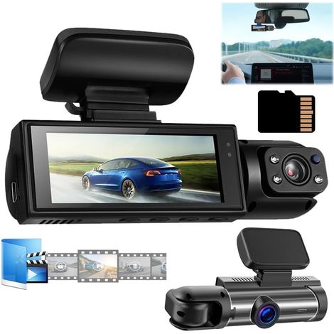 Cámara de salpicadero, cámara frontal y trasera, grabadora de conducción con visión nocturna de 1080p, modo de aparcamiento 24 horas, accesorios para coche, cámara de salpicadero + tarjeta de memoria (1/5)