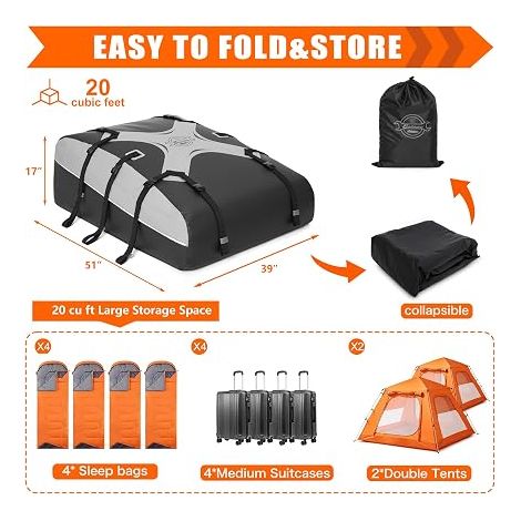 Car Roof Bag with Strap, 6 Door Hooks (Grey-Black) (1/4)