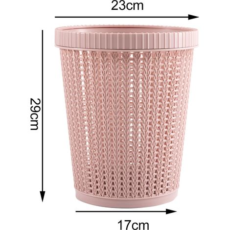 Poubelle de Salon en Plastique Imitation Rotin Sans Couvercle - Corbeille à Déchets Rond Rose pour la Maison (1/5)