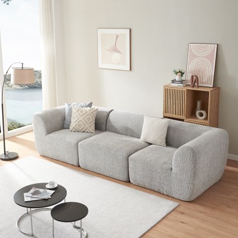 [En.Casa] – Canapé modulable 3 places gris – Design épuré – Rembourrage mousse haute densité – Housse amovible et facile à entretenir