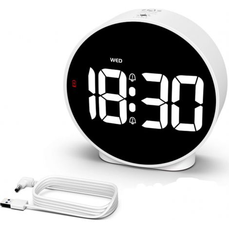 Réveil LED, réveil lumineux avec affichage du jour de la semaine, fonction répétition, 4 niveaux de luminosité réglables, 2 alarmes, horloge numérique à piles pour enfants (1/5)
