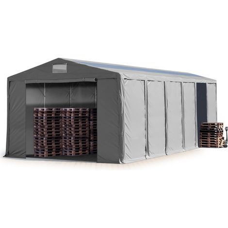 Lagerzelt 8x12 m Zelthalle Industriezelt mit Oberlicht 4m Seitenhöhe PVC Plane 850 N grau 100% wasserdicht mit Reißverschlusstor