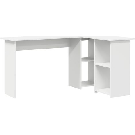 Bureau Table de travail Table d'écriture avec étagère Blanc 142 x 102 x 73 cm Bois d'ingénierie (1/5)