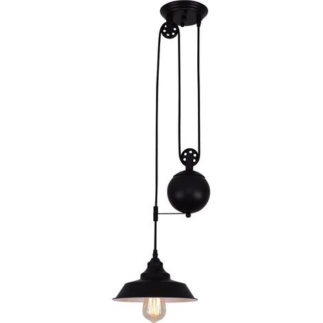 Suspension Poulie Industriel Réglable 1 Lumière E27 Vintage hauteur réglable par poulie pour cuisine îlot salle à manger ferme couloir lampe (1/5)