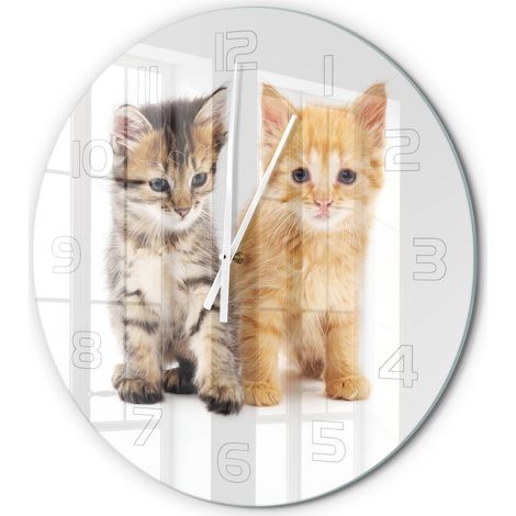 Horloge Murale Ronde Verre Silencieuse Moderne Décoration Salon Cuisine Chat brun-roux fi 60 cm (1/5)