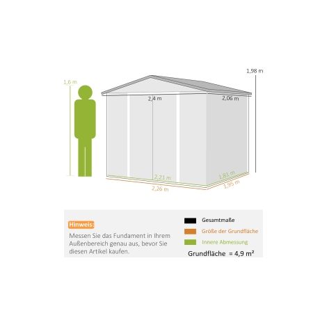 Abri de jardin teinte teck en acier galvanisé 4,4 m avec toit monopente, porte coulissante et fondation, pour jardin et terrasse (1/5)