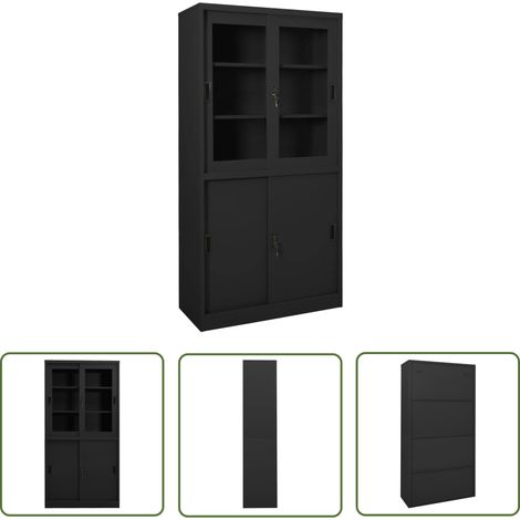 The Living Store Armoire de bureau et porte coulissante Anthracite 90x40x180 cm - Armoire De Bureau - Meuble De Rangement - Classeur - Armoire Métallique - Armoire Anthracite (1/5)