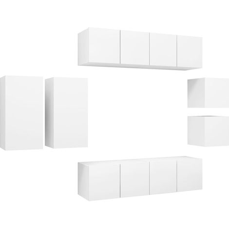 Conjunto de muebles de 8 piezas que incluye armario aparador mueble de TV televisión para salón dormitorio salón madera de ingeniería blanca 020025227 (1/5)