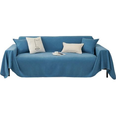 Housse de canapé Extensible Serviette de canapé Décoration Universel Quatre Saisons Tissées Canapé Serviette Protège Canapé pour Domestiques Animaux Enfants 180 130cm-Bleu (1/5)