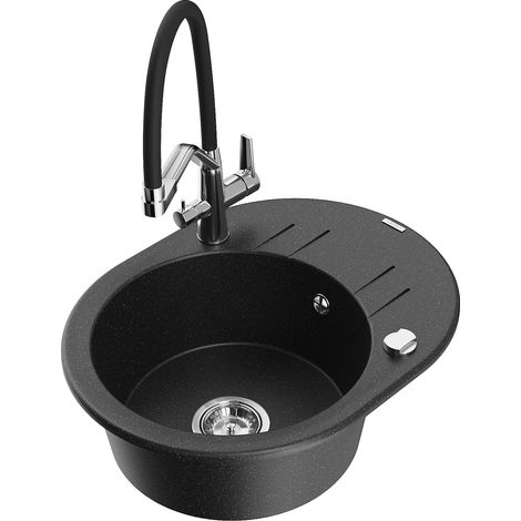Mexen Kevin lavello in granito a 1 vasca con rubinetto da cucina Duo, nero/argento metallizzato - 6517-73-671701-07 (1/5)