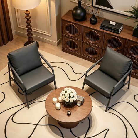 Fauteuil d'appoint moderne en similicuir, fauteuil une place rembourré avec structure robuste en métal noir, fauteuil de lecture industriel pour salon, chambre, bureau et salle d'attente, noir (1/4)