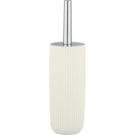 WENKO Porte Brosse WC Agropoli, brosse WC noire, design fermé, Plastique surface givrée sans BPA, Ø 10x36,5 cm, blanc crème (1/3)