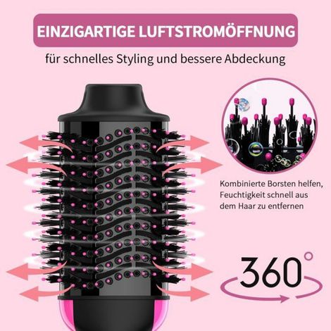Brosse à air chaud 4en1 - 1 pièce, ronde, sèche-cheveux + styler + volumateur - Convient pour coiffage Étiquette (1/5)