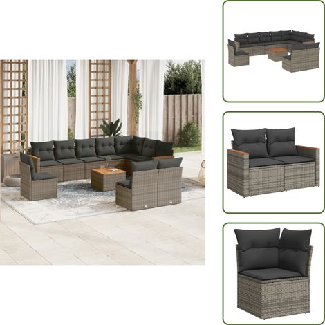 The Living Store 11-tlg. Garten-Sofagarnitur mit Kissen Grau Poly Rattan - Gartenmöbel - Outdoor-Set - Rattan Gartenset - PE-Rattan - Esstisch Set (1/5)