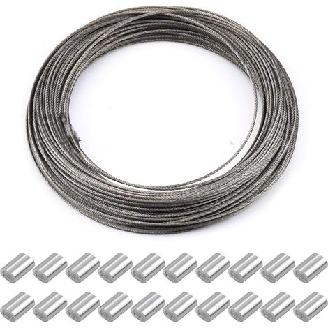 30mx 1.5mm Stainless Steel Wire Rope Wire Reel Metal Wire Rope Horse Accessories Photo Frame Hanging Photo Cable with 20 Pieces Sleeve Support up to 150kg (1/5)