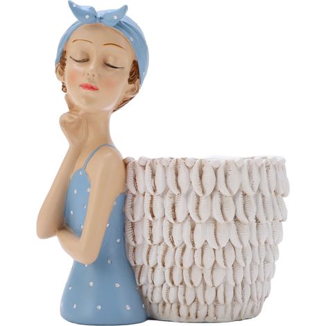 Ce porte-stylo en forme de statuette de jeune fille bleue, aux lignes douces, aux détails exquis et à la forme adorable, est un objet décoratif sculptural idéal pour offrir ou pour la décoration intér