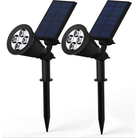 Projecteurs solaires, lampes solaires murales/paysagères 2 en 1 réglables à 4 LED avec capteur marche/arrêt automatique, lot de 2 (RGB) (1/5)