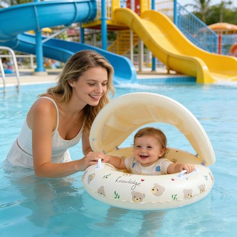 Juguete acuático hinchable con sombrilla, flotador divertido para niños (oso de peluche). (1/3)