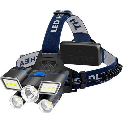 LED Headlamp, USB Rechargeable Headlamp, Powerful Waterproof Head Torch with 9 Lighting Modes, 90° Adjustable (1/5)