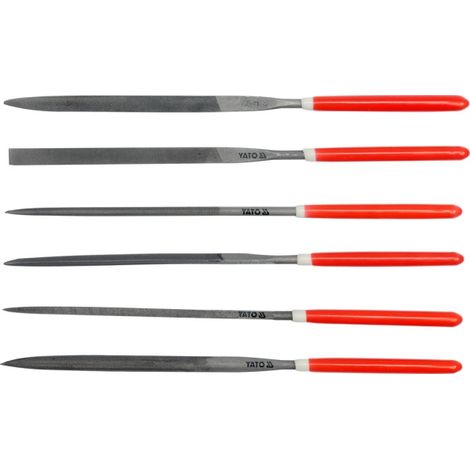 YATO, modelo YT-6160, Juego de limas de aguja 6 piezas 3 x 140 x 65 mm, ideal para trabajos de precisión en metal, madera y cerámica, herramienta profesional