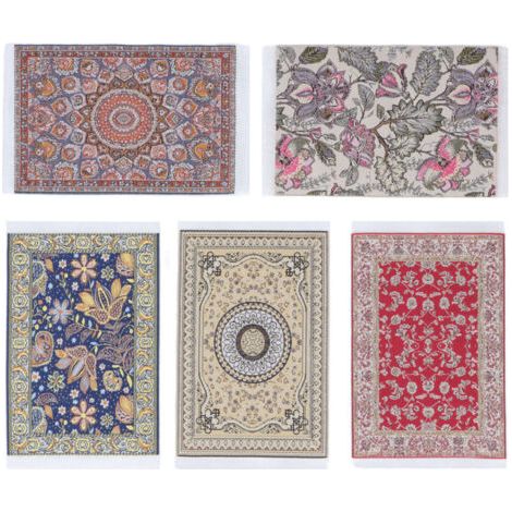 5 Tapis Miniatures 1/12 Motif Fleuri Décoratif Facile à Nettoyer Couverture de Sol Détaillée (1/5)