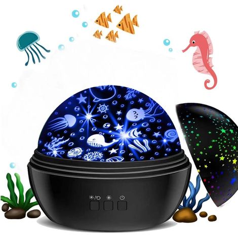 Projecteur de lumière, capteur d'étoiles, de lune et de vagues océaniques avec lumières rotatives, lampes sensorielles rechargeables pour filles et garçons (Noir) [Classe énergétique A] (1/5)
