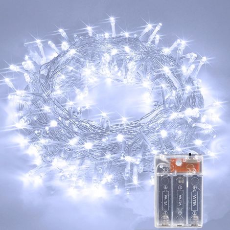 Guirlande lumineuse à piles - 10 m - 80 LED - Guirlande lumineuse de Noël - Batterie - Pour l'intérieur et l'extérieur - Décoration de Noël - Blanc