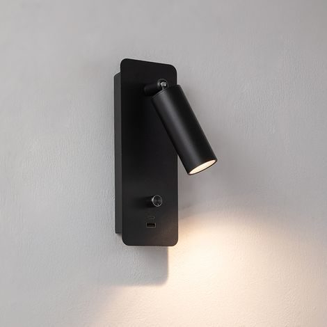 Lampada da parete LED, rotazione 350°, regolazione della luminosità, con porta USB Type-C, 8W 3000K, abat-jour in stile minimalista, decorazione per camera da letto, nera (1/5)