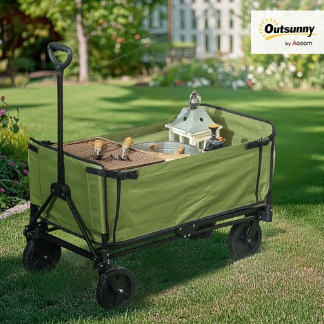 Chariot de jardin pliable 130 L chariot de transport sac amovible poignée télescopique rotative 90 x 50 x 60 cm noir