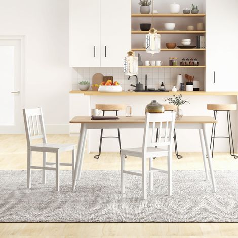 Ensemble de 2 chaises de salle à manger/cuisine, en bois massif, 41 cm x 46,5 cm x 85,5 cm, blanches