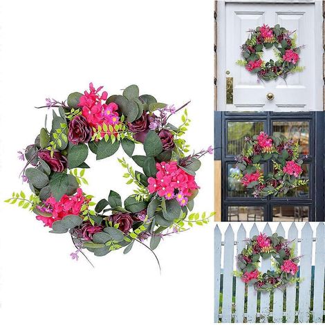 Couronne de roses violettes artificielles, couronne de printemps, couronne de porte d'entrée pour mariage (1/4)