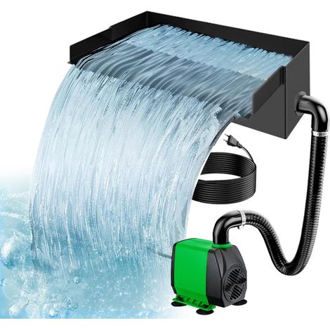 Kit cascade pour bassin de jardin, kit de cascade de bassin en acier inoxydable, pompe de bassin avec cascade d'eau, kit complet de filtre à cascade, fontaine à eau (pas de lumière) (pompe de 20 cm (1/5)