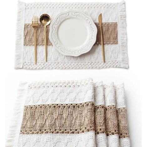 Sets de table - 4 sets de table bohèmes en toile de jute, décoration de table campagnarde, 3050CM