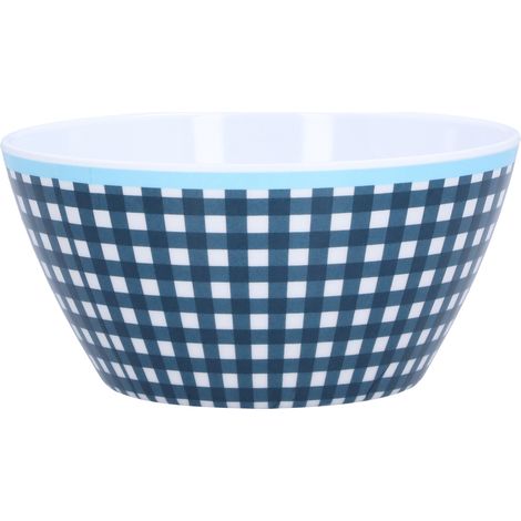Bol à salade épais de 500 ml pour gâteaux, desserts, fruits et autres gourmandises. Idéal pour la décoration de table et la pâtisserie. Motif quadrillé bleu foncé. (1/5)