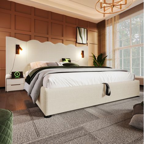 letto contenitore 180x200 con USB lampada beige OKMYHOME (1/5)
