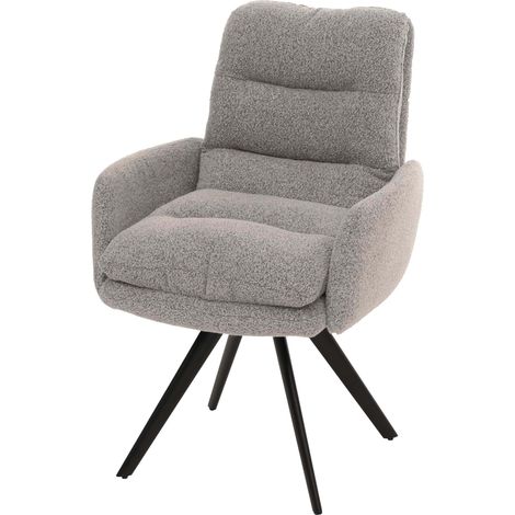 [NEUWERTIG] Esszimmerstuhl HHG-481, Küchenstuhl Stuhl, drehbar Auto-Position Stoff/Textil Bouclé MVG hellgrau, mit Armlehne