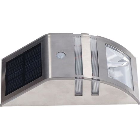 Lampe murale solaire à détection de présence PIR, haute sensibilité, lumière blanche, 40 lm, acier inoxydable (1/5)