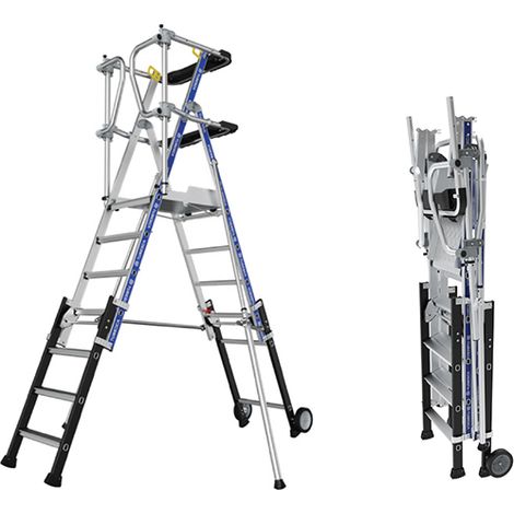 Tubesca Comabi – Escabeau télescopique 5 à 7 marches – Hauteur de travail max 3.61m – Plateforme antidérapante en aluminium – Stabilisateurs latéraux – 2272921